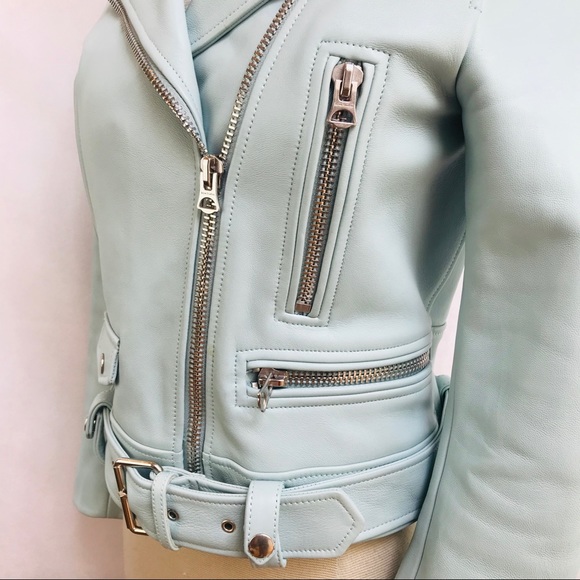 ACNE STUDIOS Mock Leather Jacket In Blue Size 2 - Picture 6 of 13